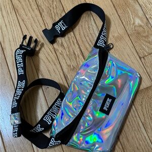 PINK Victoria's Secret Holographic Silver Bag adjustable strap for waist